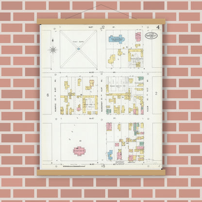 Old map wall art mockup — magnetic wood frame on brick wall — Sanborn Fire Insurance Map from Faribault, Rice County, Minnesota (1899), Sheet #0004