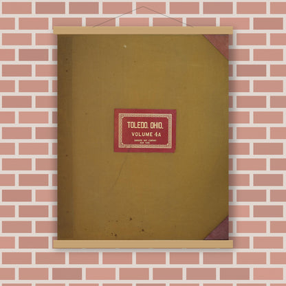 Old map wall art mockup — magnetic wood frame on brick wall — Sanborn Fire Insurance Map from Toledo, Lucas County, Ohio (1949), Sheet #0001