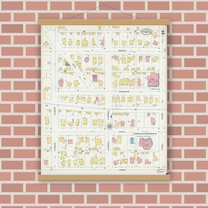 Old map wall art mockup — magnetic wood frame on brick wall — Sanborn Fire Insurance Map from Wabash, Wabash County, Indiana (1901), Sheet #0002
