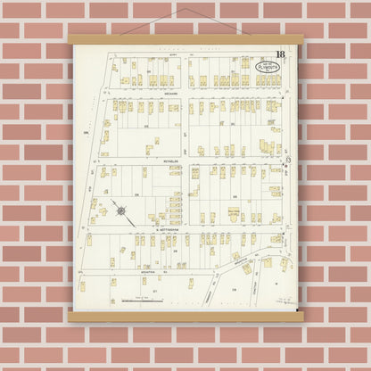 Old map wall art mockup — magnetic wood frame on brick wall — Sanborn Fire Insurance Map from Plymouth, Luzerne County, Pennsylvania (1912), Sheet #0018
