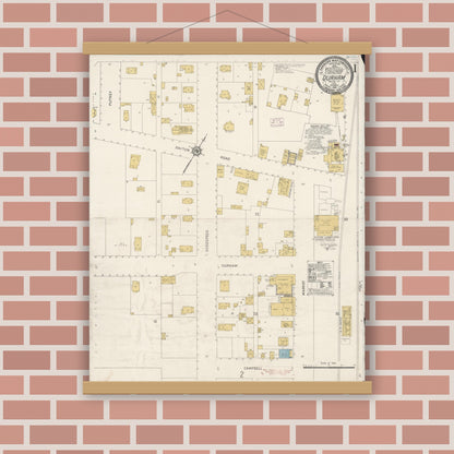 Old map wall art mockup — magnetic wood frame on brick wall — Sanborn Fire Insurance Map from Durham, Butte County, California (1914) - Complete Map Set