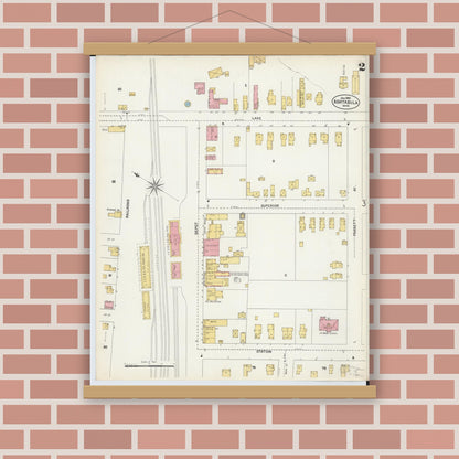 Old map wall art mockup — magnetic wood frame on brick wall — Sanborn Fire Insurance Map from Ashtabula, Ashtabula County, Ohio (1903), Sheet #0002