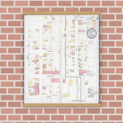 Old map wall art mockup — magnetic wood frame on brick wall — Sanborn Fire Insurance Map from La Grange, Lewis County, Missouri (1898), Sheet #0001
