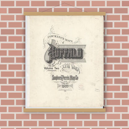 Old map wall art mockup — magnetic wood frame on brick wall — Sanborn Fire Insurance Map from Buffalo, Erie County, New York (1899), Sheet #0001