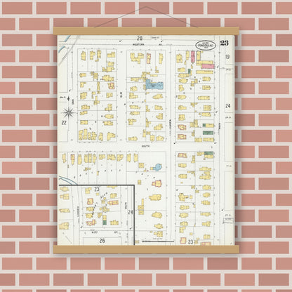 Old map wall art mockup — magnetic wood frame on brick wall — Sanborn Fire Insurance Map from Fond du Lac, Fond du Lac County, Wisconsin (1902), Sheet #0023