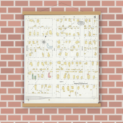 Old map wall art mockup — magnetic wood frame on brick wall — Sanborn Fire Insurance Map from Flora, Clay County, Illinois (1906), Sheet #0004