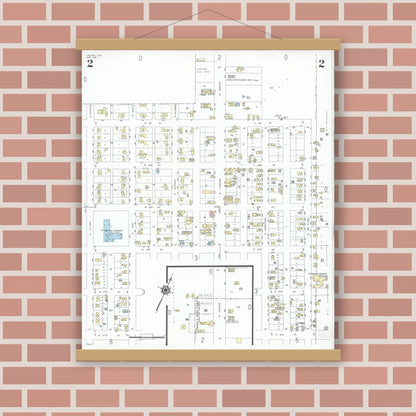 Old map wall art mockup — magnetic wood frame on brick wall — Sanborn Fire Insurance Map from Crane, Crane County, Texas (1951), Sheet #0002