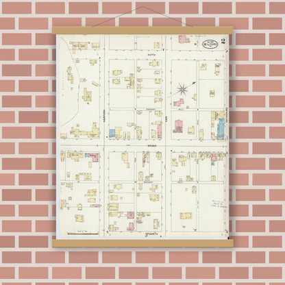 Old map wall art mockup — magnetic wood frame on brick wall — Sanborn Fire Insurance Map from Milford, Pike County, Pennsylvania (1897), Sheet #0002
