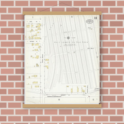 Old map wall art mockup — magnetic wood frame on brick wall — Sanborn Fire Insurance Map from Oconto, Oconto County, Wisconsin (1911), Sheet #0011