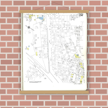 Old map wall art mockup — magnetic wood frame on brick wall — Sanborn Fire Insurance Map from Honolulu, Oahu County, Hawaii (1955), Sheet #0134