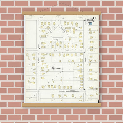 Old map wall art mockup — magnetic wood frame on brick wall — Sanborn Fire Insurance Map from Beaver Dam, Dodge County, Wisconsin (1914), Sheet #0011