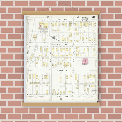 Old map wall art mockup — magnetic wood frame on brick wall — Sanborn Fire Insurance Map from Ashland, Ashland County, Wisconsin (1909), Sheet #0031