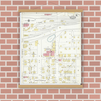 Old map wall art mockup — magnetic wood frame on brick wall — Sanborn Fire Insurance Map from Wellston, Jackson County, Ohio (1911), Sheet #0006