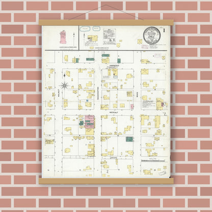 Old map wall art mockup — magnetic wood frame on brick wall — Sanborn Fire Insurance Map from Dale, Spencer County, Indiana (1909) - Complete Map Set