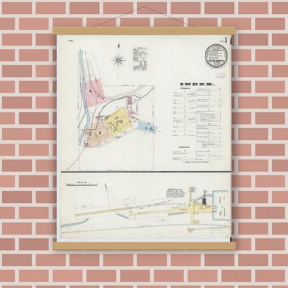 Old map wall art mockup — magnetic wood frame on brick wall — Sanborn Fire Insurance Map from Ridgway, Elk County, Pennsylvania (1887) - Complete Map Set