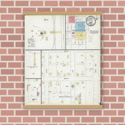 Old map wall art mockup — magnetic wood frame on brick wall — Sanborn Fire Insurance Map from Odin, Marion County, Illinois (1899) - Complete Map Set