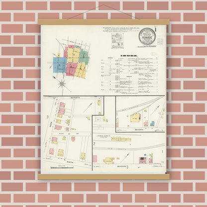 Old map wall art mockup — magnetic wood frame on brick wall — Sanborn Fire Insurance Map from Perkasie, Bucks County, Pennsylvania (1908) - Complete Map Set