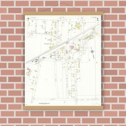 Old map wall art mockup — magnetic wood frame on brick wall — Sanborn Fire Insurance Map from Easthampton, Suffolk County, New York (1936), Sheet #0007