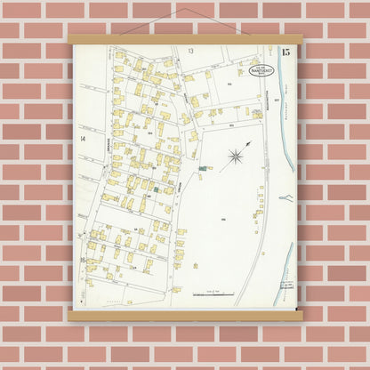 Old map wall art mockup — magnetic wood frame on brick wall — Sanborn Fire Insurance Map from Nantucket, Nantucket County, Massachusetts (1909), Sheet #0015