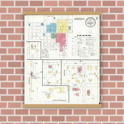 Old map wall art mockup — magnetic wood frame on brick wall — Sanborn Fire Insurance Map from Waukon, Allamakee County, Iowa (1902) â€” Complete Set