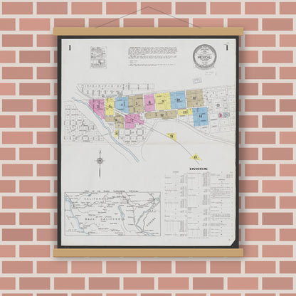 Old map wall art mockup — magnetic wood frame on brick wall — Sanborn Fire Insurance Map from Mexicali, Baja California (Mexico) (1925) - Complete Map Set