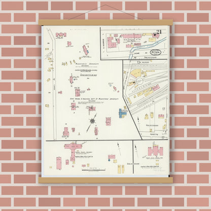 Old map wall art mockup — magnetic wood frame on brick wall — Sanborn Fire Insurance Map from Xenia, Greene County, Ohio (1919), Sheet #0021