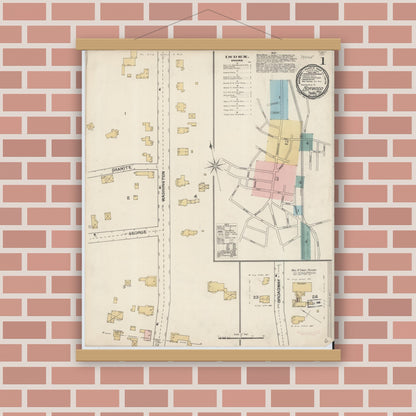 Old map wall art mockup — magnetic wood frame on brick wall — Sanborn Fire Insurance Map from Norwood, Norfolk County, Massachusetts (1892) - Complete Map Set