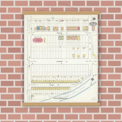 Old map wall art mockup — magnetic wood frame on brick wall — Sanborn Fire Insurance Map from Palmerton, Carbon County, Pennsylvania (1921), Sheet #0010
