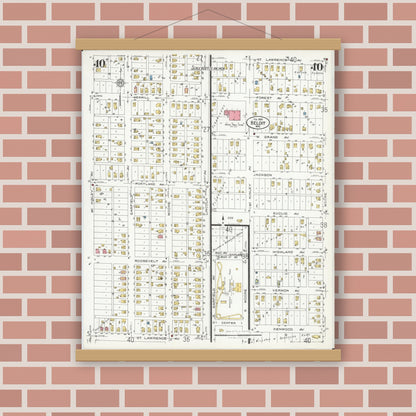 Old map wall art mockup — magnetic wood frame on brick wall — Sanborn Fire Insurance Map from Beloit, Rock County, Wisconsin (1926), Sheet #0040