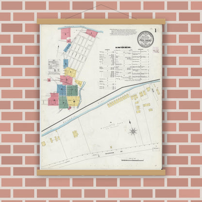 Old map wall art mockup — magnetic wood frame on brick wall — Sanborn Fire Insurance Map from Paulsboro, Gloucester County, New Jersey (1909), Sheet #0001