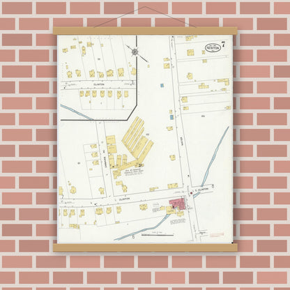 Old map wall art mockup — magnetic wood frame on brick wall — Sanborn Fire Insurance Map from Newton, Sussex County, New Jersey (1916), Sheet #0007
