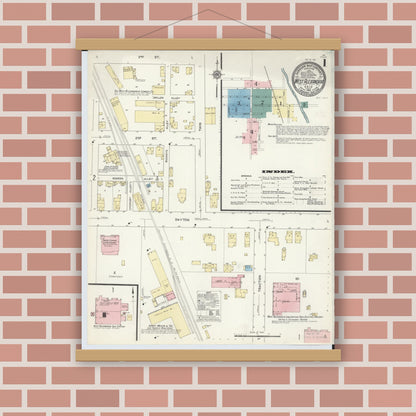 Old map wall art mockup — magnetic wood frame on brick wall — Sanborn Fire Insurance Map from West Alexandria, Preble County, Ohio (1912), Sheet #0001