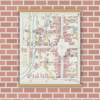 Old map wall art mockup — magnetic wood frame on brick wall — Sanborn Fire Insurance Map from Chambersburg, Franklin County, Pennsylvania (1894), Sheet #0006