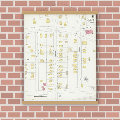 Old map wall art mockup — magnetic wood frame on brick wall — Sanborn Fire Insurance Map from Passaic, Passaic County, New Jersey (1899), Sheet #0011