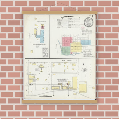 Old map wall art mockup — magnetic wood frame on brick wall — Sanborn Fire Insurance Map from Belton, Bell County, Texas (1896), Sheet #0001