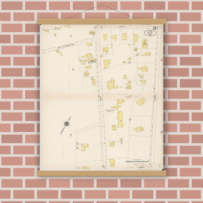 Old map wall art mockup — magnetic wood frame on brick wall — Sanborn Fire Insurance Map from Hilo, Hawaii County, Hawaii (1914), Sheet #0008