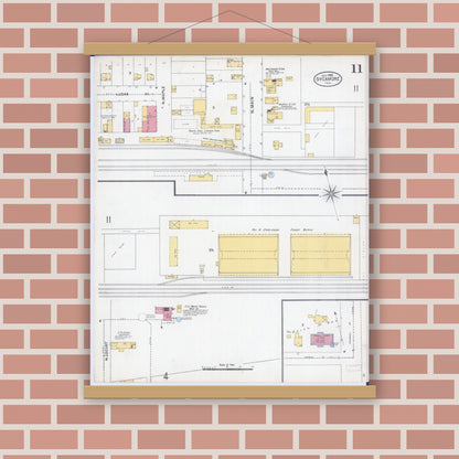 Old map wall art mockup — magnetic wood frame on brick wall — Sanborn Fire Insurance Map from Sycamore, De Kalb County, Illinois (1905), Sheet #0011