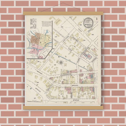 Old map wall art mockup — magnetic wood frame on brick wall — Sanborn Fire Insurance Map from Nevada City, Nevada County, California (1885) - Complete Map Set