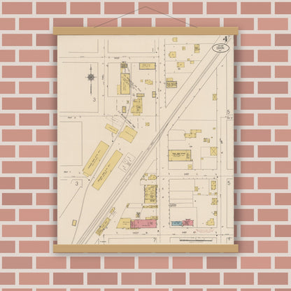 Old map wall art mockup — magnetic wood frame on brick wall — Sanborn Fire Insurance Map from Dixon, Solano County, California (1921), Sheet #0004