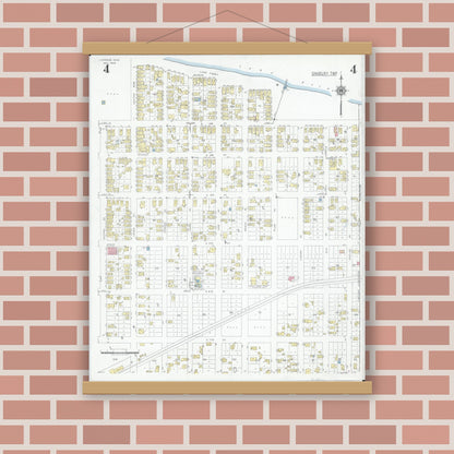 Old map wall art mockup — magnetic wood frame on brick wall — Sanborn Fire Insurance Map from Lakeside, Ottawa County, Ohio (1946), Sheet #0004