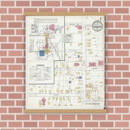 Old map wall art mockup — magnetic wood frame on brick wall — Sanborn Fire Insurance Map from Hubbard, Trumbull County, Ohio (1921), Sheet #0001