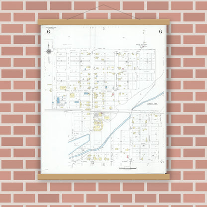 Old map wall art mockup — magnetic wood frame on brick wall — Sanborn Fire Insurance Map from Baltimore, Fairfield County, Ohio (1946), Sheet #0006