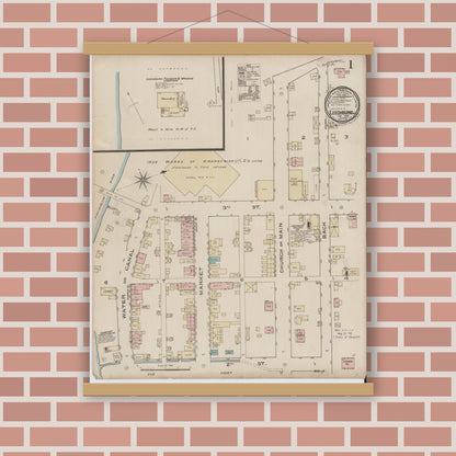 Old map wall art mockup — magnetic wood frame on brick wall — Sanborn Fire Insurance Map from Leechburg, Armstrong County, Pennsylvania (1886) - Complete Map Set
