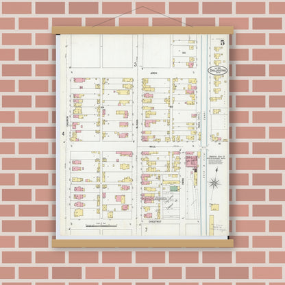 Old map wall art mockup — magnetic wood frame on brick wall — Sanborn Fire Insurance Map from Chillicothe, Ross County, Ohio (1900), Sheet #0005