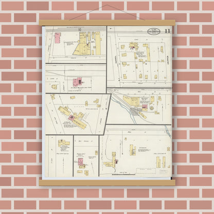 Old map wall art mockup — magnetic wood frame on brick wall — Sanborn Fire Insurance Map from Coldwater, Branch County, Michigan (1897), Sheet #0011