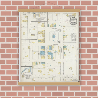 Old map wall art mockup — magnetic wood frame on brick wall — Sanborn Fire Insurance Map from San Saba, San Saba County, Texas (1894), Sheet #0001