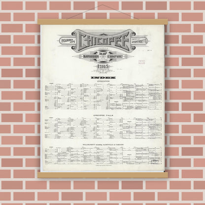 Old map wall art mockup — magnetic wood frame on brick wall — Sanborn Fire Insurance Map from Chicopee, Hampden County, Massachusetts (1915), Sheet #0001