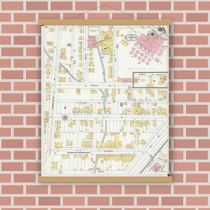 Old map wall art mockup — magnetic wood frame on brick wall — Sanborn Fire Insurance Map from East Liverpool, Columbiana County, Ohio (1903), Sheet #0020
