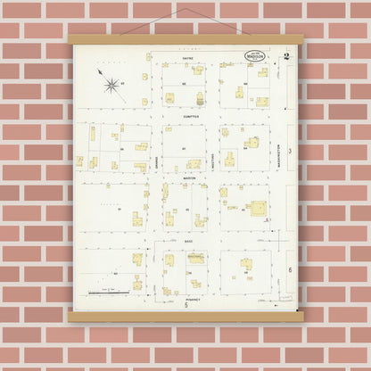 Old map wall art mockup — magnetic wood frame on brick wall — Sanborn Fire Insurance Map from Madison, Madison County, Florida (1909), Sheet #0002