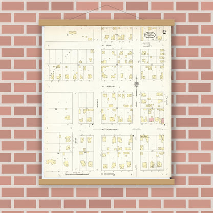 Old map wall art mockup — magnetic wood frame on brick wall — Sanborn Fire Insurance Map from Vinton, Benton County, Iowa (1913), Sheet #0002